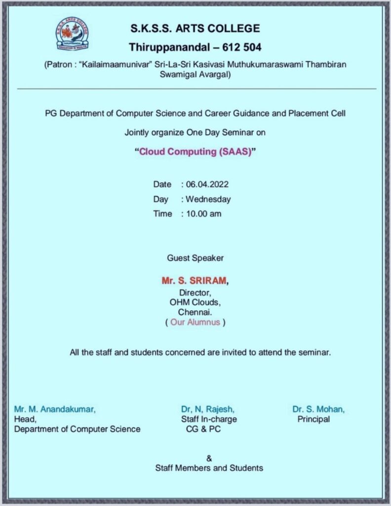 PG Department of Computer Science Seminar Invitation